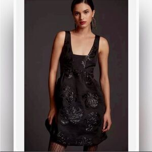 Maeve Antropologie Women’s Black Floral Embellished Dress